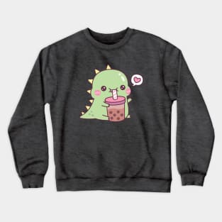 Cute Dino Loves Boba Tea Crewneck Sweatshirt